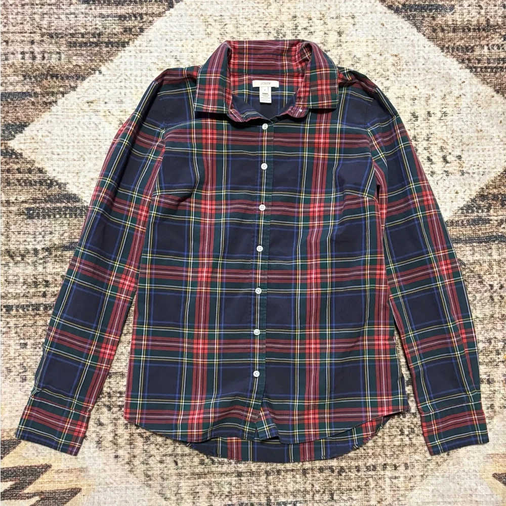 J.Crew Perfect Stewart Christmas Plaid Collared Button Down size 4